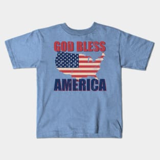 God Bless America US Flag Map Distressed Patriotic Art Kids T-Shirt